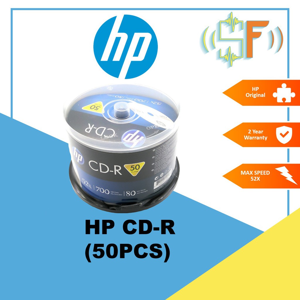HP CD-R CDR CD Disc 50pcs Cake Box ( 52 X 700MB, 80 Mins ) | Shopee ...
