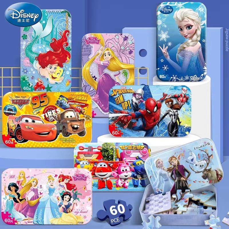 Disney Jigsaw 60pcs / 100pcs Tin Box Set Puzles 60 pieces Educational Toys For Kids Childre Boys Girls