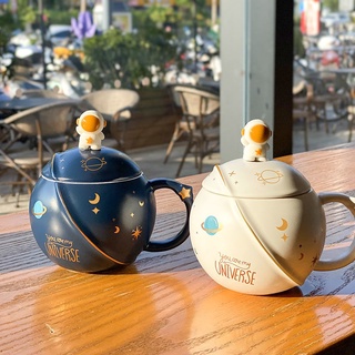 Hekki - Set: Space Themed Ceramic Mug + Lid + Astronaut Spoon