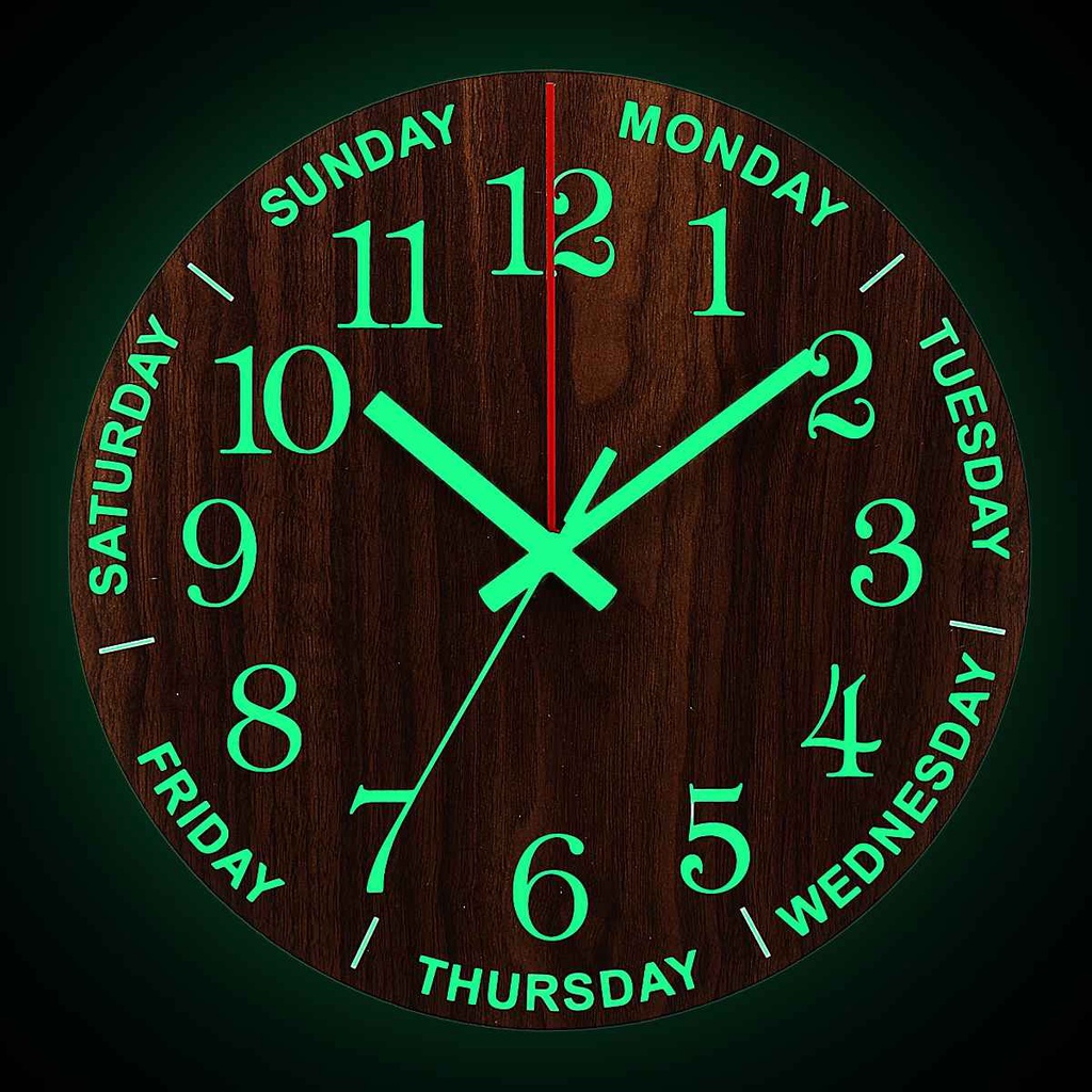 ZGXTM 12 Inch Luminous Wall Clock Wood Silent light in dark night ...