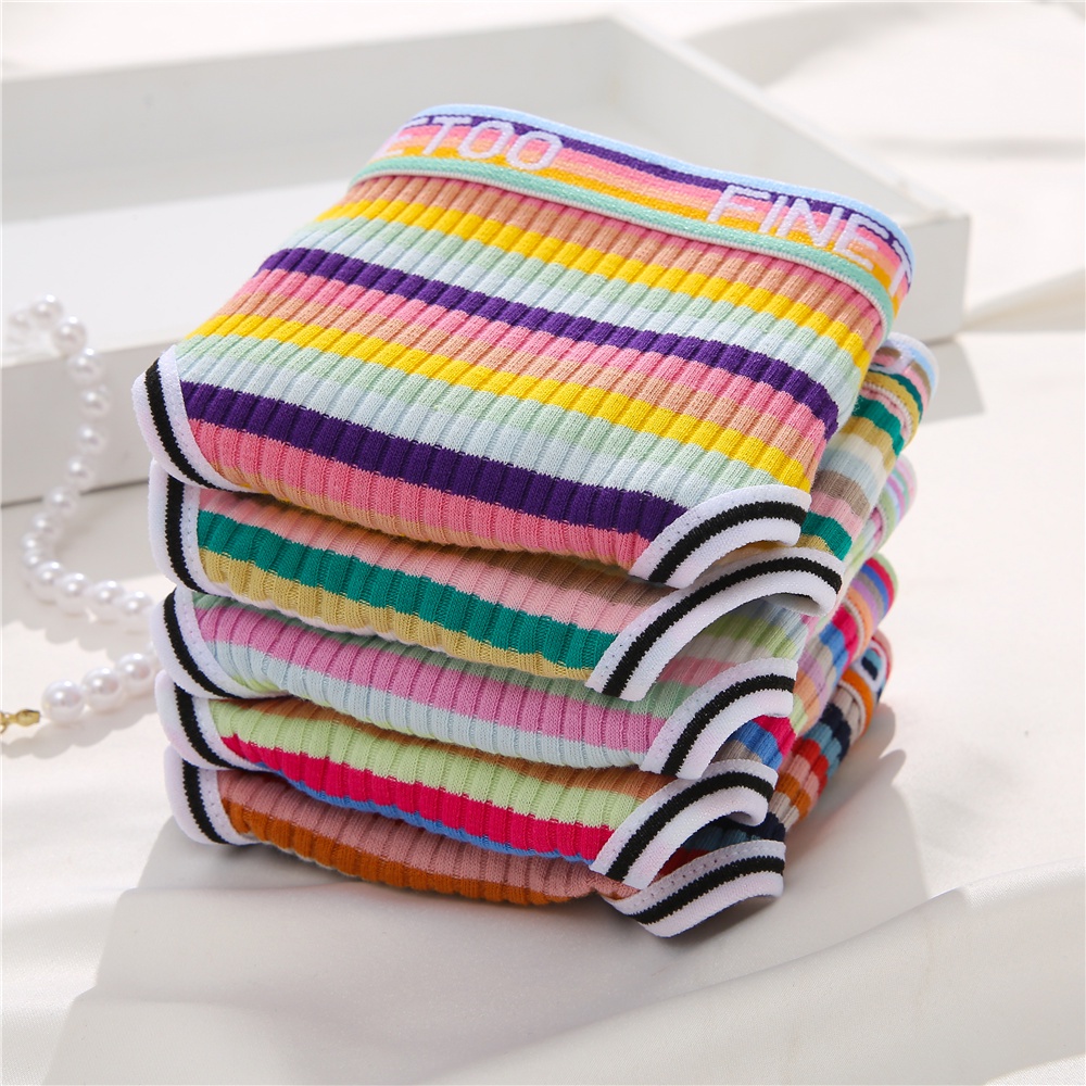 FINETOO 3pcs/set Colorful Striped Cotton Women G-string Underwear ...