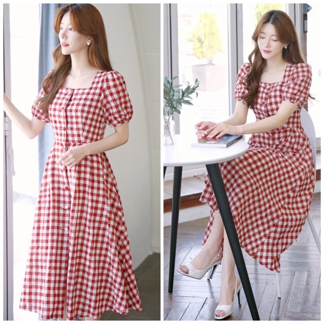 Red checkered dress with xuongvnxk buttons (with real pictures ...