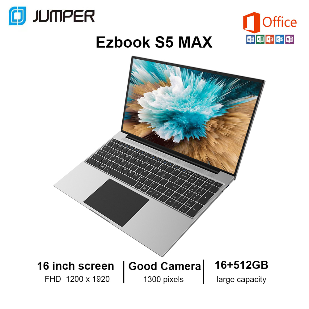 【New Arrival】Jumper Ezbook S5 MAX 16 Inch Laptop 16GB RAM 512GB ROM Intel Jasper Lake N5095 Windows 11 Home with Office Install Large Capacity