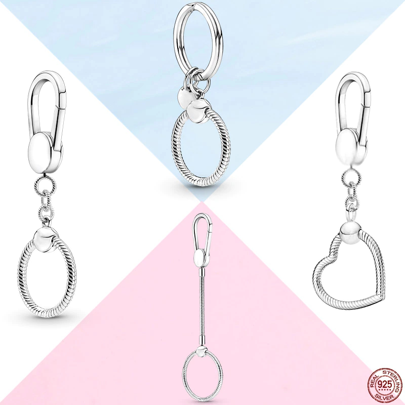 Charms 925 Sterling Silver Moment Keyring Pouch Heart Charm Holder