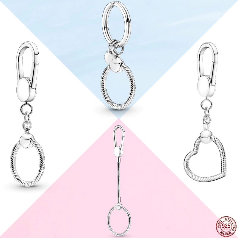 Charms 925 Sterling Silver Moment Key Ring Small Bag Heart Charm Holder Fit  Original Pando Charm for Women Jewelry Keychain