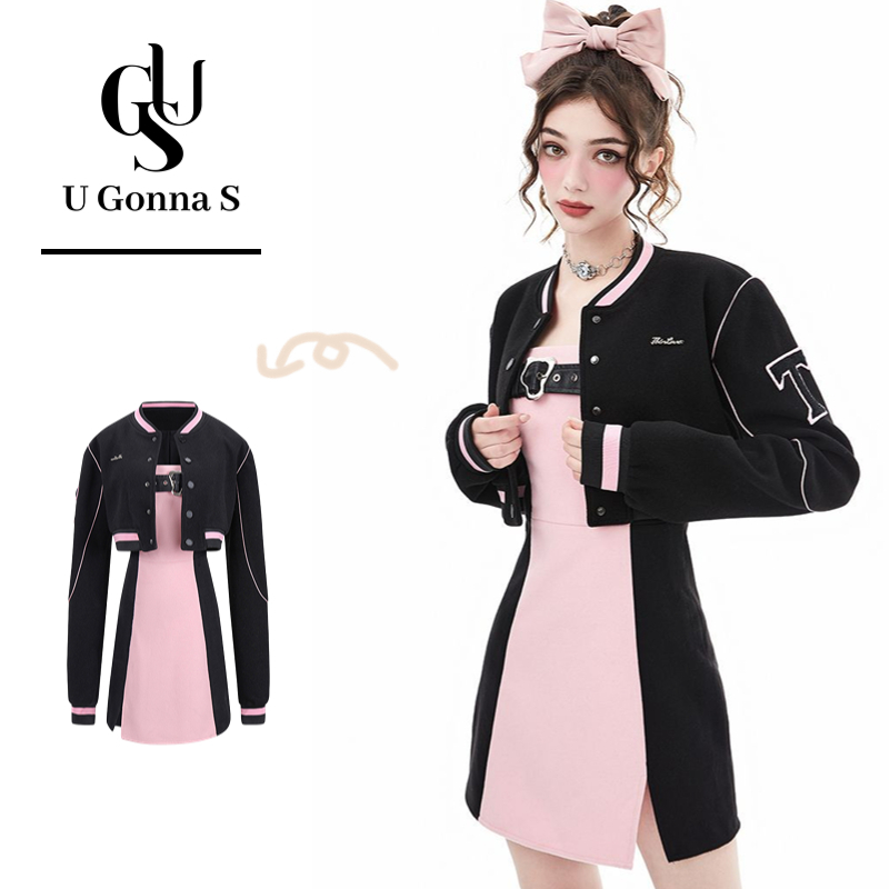U Gonna S Women Set Bodycon Long Sleeve Coat+MiNi Dress Motorcycle Suit Racing Suit Designed Korean Fashion Vintage High Waist Classic Sexy for Sport Casual