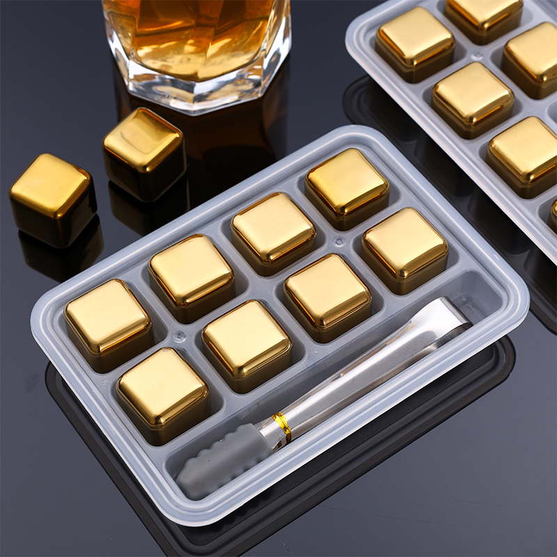 KATELV Food Grade 316 Stainless Steel Gold Ice Cube Whiskey Frozen
