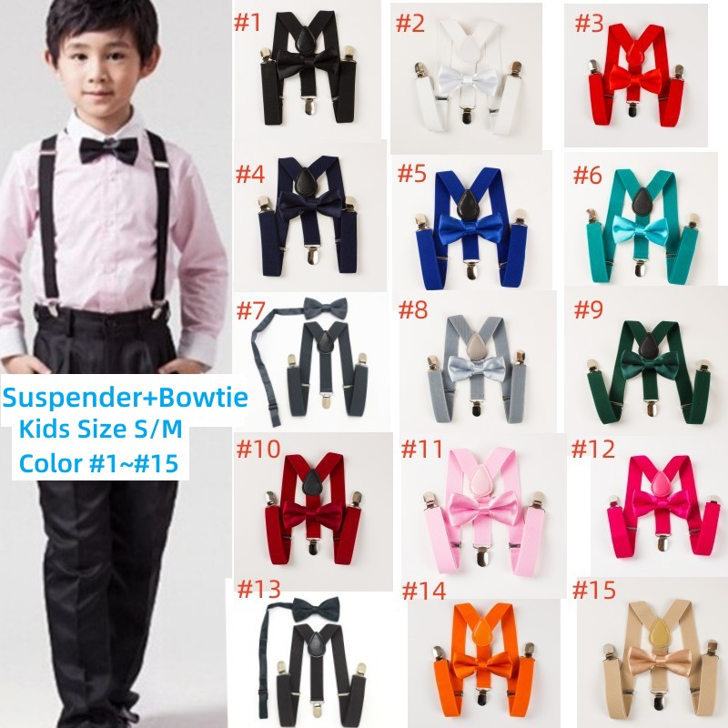 READY STOCK Adjustable Kids Suspenders Bow Tie Set Unisex Children Baby