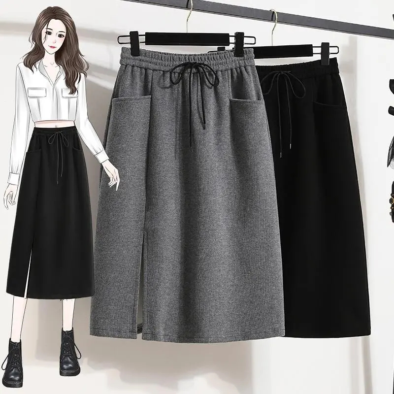 Folds  summer new gradual change denim print salt series skirt elastic high waist thin long skirt women