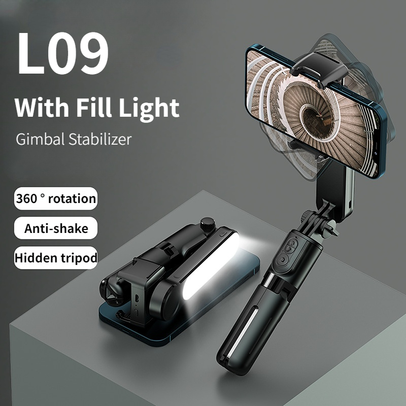 Handheld Gimbal Stabilizer L09 Wireless Bluetooth Selfie Stick Antishake Tripod with fill light