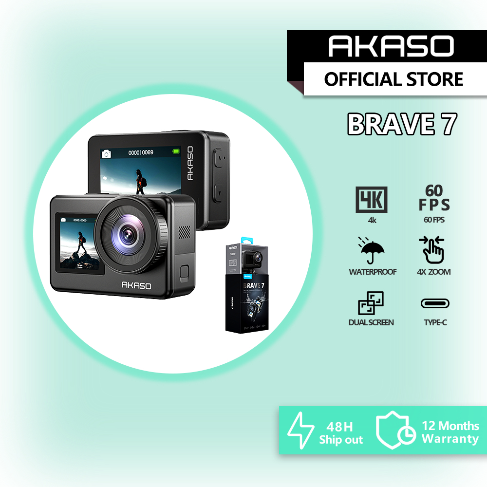 AKASO Brave 7 Action Camera 4K30FPS 20MP WiFi Touch Screen IPX8 5M/16FT Waterproof EIS 2.0 Vlog