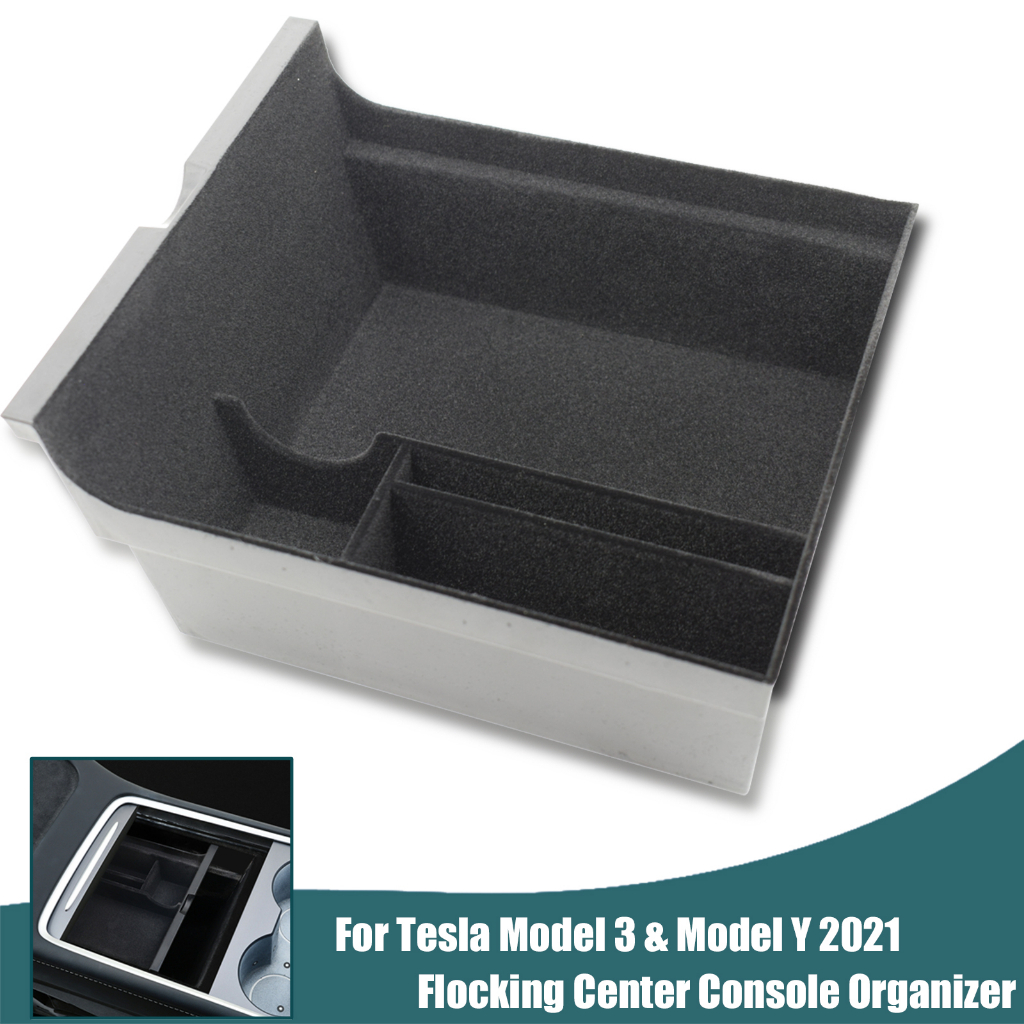 For Tesla Model 3 Model Y 2021 2022 Center Console Flocking Armrest Storage Box Tray Car