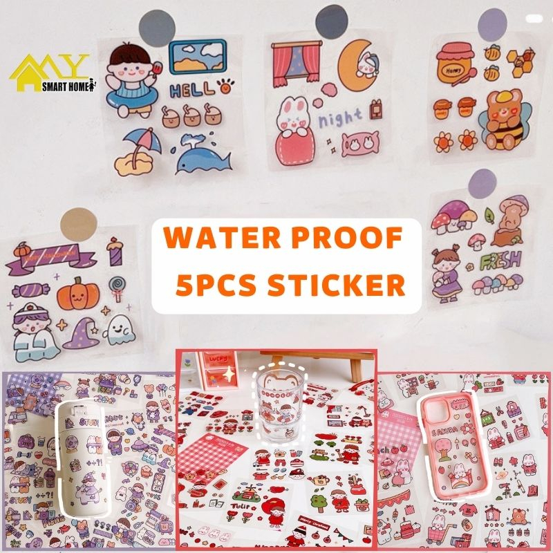 5pcs Stickers Water Proof Stickers 5 Color DIY Stickers Girl Sticker