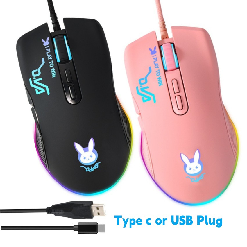 Wired USB C Gaming Mouse 6 Levels 7200DPI 12 RGB Backlit Optical Mice