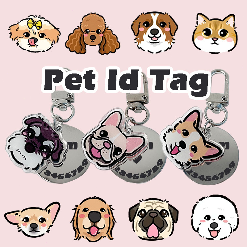 Pet Name Tag Dog ID Tag Cat Customized Tag Stainless Steel Acrylic Tag