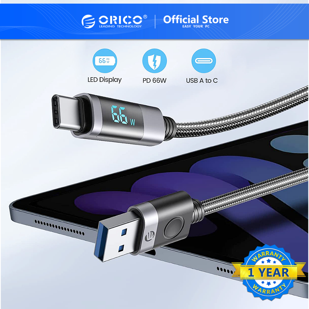ORICO 66W USB Cable 6A Fast Charging Charger Wire Cord For Huawei P40 LED Data USB C Phone Cable For Xiaomi 10 Samsung S2（LDA2C）