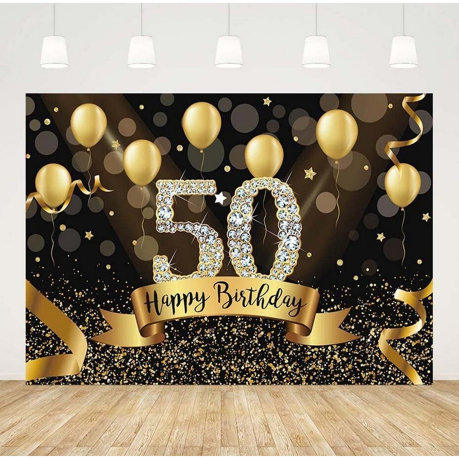 7x5ft Happy 50th Birthday Backdrop 50th Birthday Banner Black Gold 50th ...