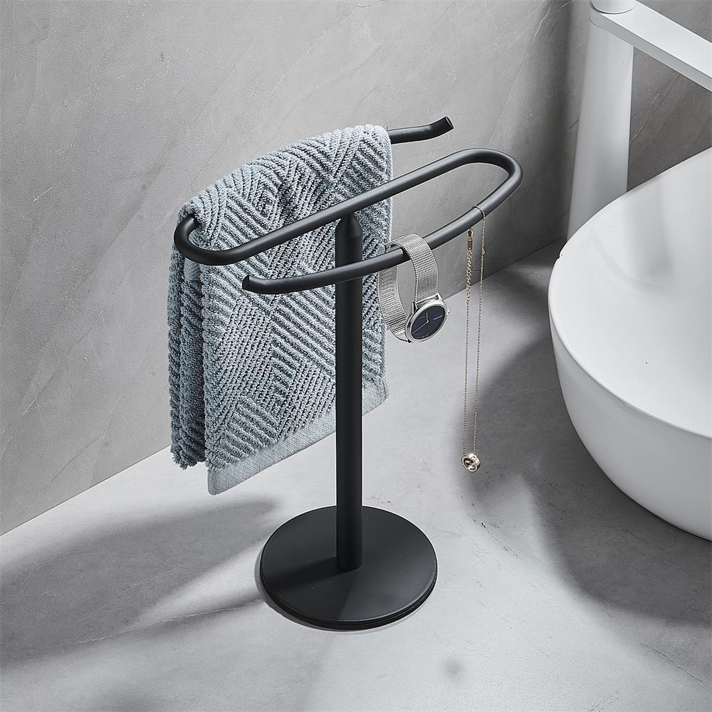 Black 304 stainless steel towel rack standing double rod towel holder ...