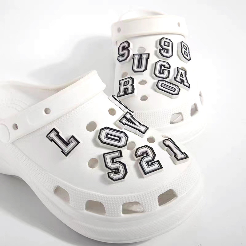 White & Black Crocs Jibbitz Letter R Shoe Accessories