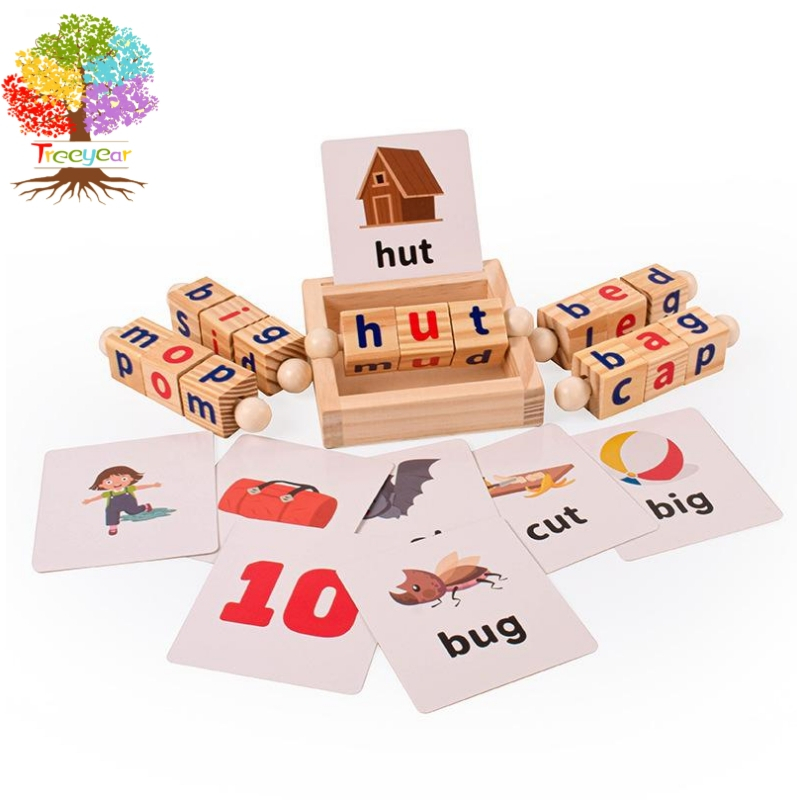 Montessori Toys for Toddlers Wooden Reading Blocks Flash Cards Short ...