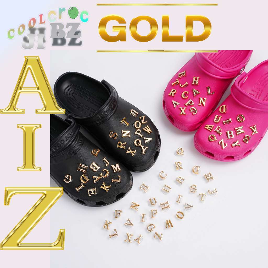 New HOT AZ Jibbitz for Crocs Set KC Gold Letters Jewelry Shoe Buckle