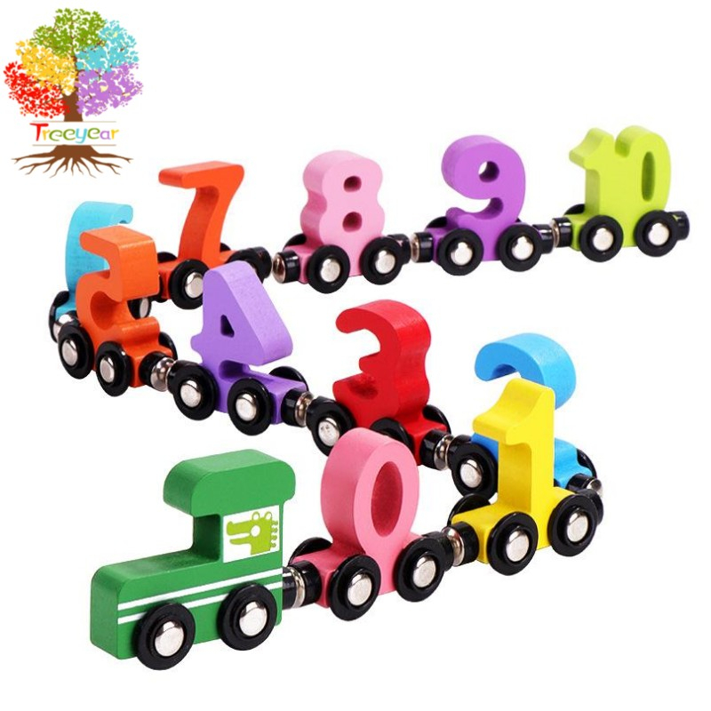 12 Pcs Wooden Train Set Toddlers Magnetic Number Train Toys Engine ...