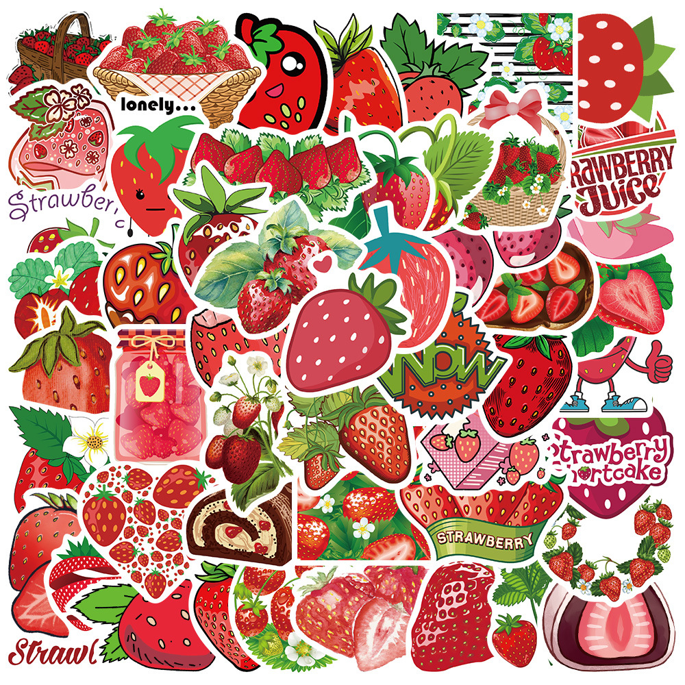 50 Pcs Fruits Stickers Strawberry Watermelon Cartoon Waterproof PVC ...