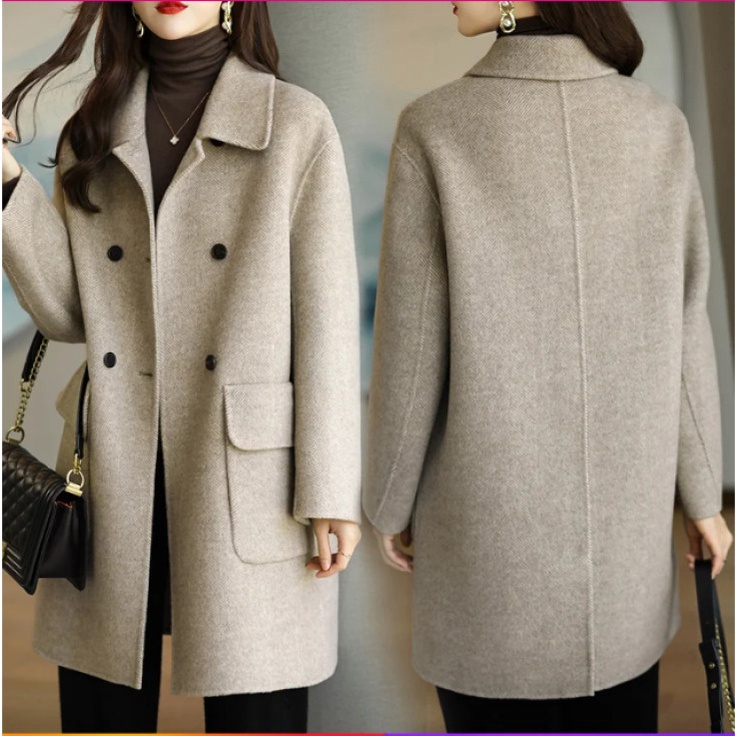 Women Winter Wool Long Coat Slim Coats Casual Warm Overcoat | Shopee ...