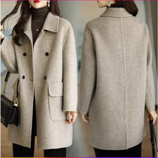 Women Double Breasted Wool Trench Coat Slim Long Jacket Warm Overcoat