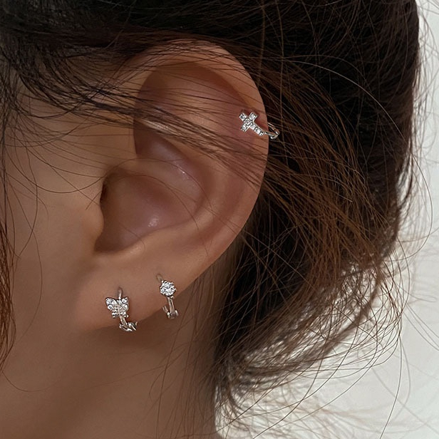 Butterfly Helix Piercing Earring For Women Septum Cartilage Stud Ear Hoop  Stainless Steel Zircon Lobe Tragus Flat Piercing 1pc - Stud Earrings -  AliExpress