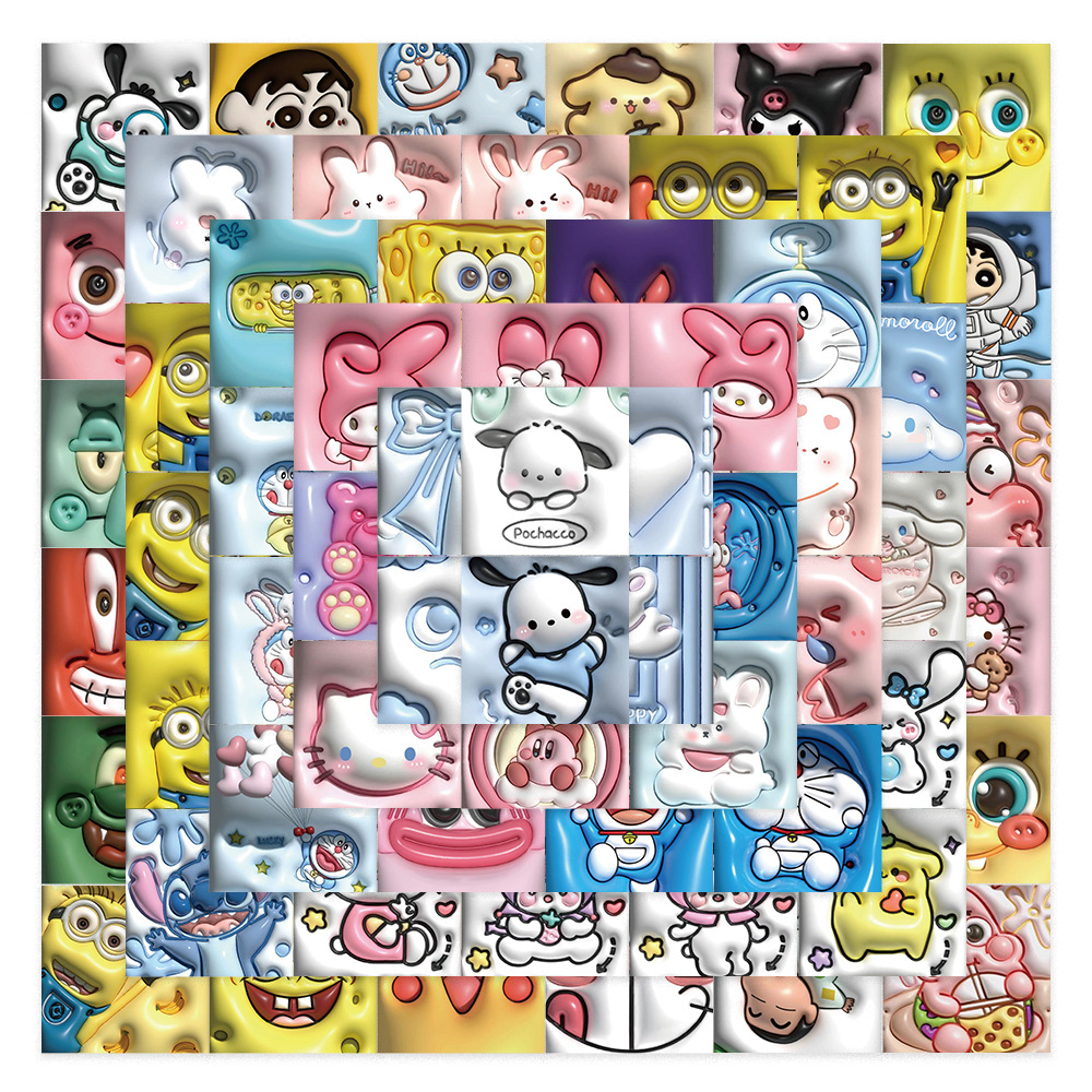 62pcs 3d Sanrio Mixed Hellokitty Mymelody Kuromi Cinnamoroll Pochacco