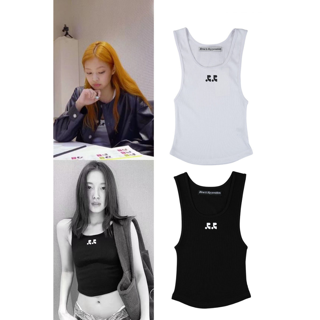 Rest And Recreation Blackpink Jennie Sexy Printed Slimming Tank Top Casual  Restandcreation Sports Sleeveless Bottom Crop Top | Shopee Singapore