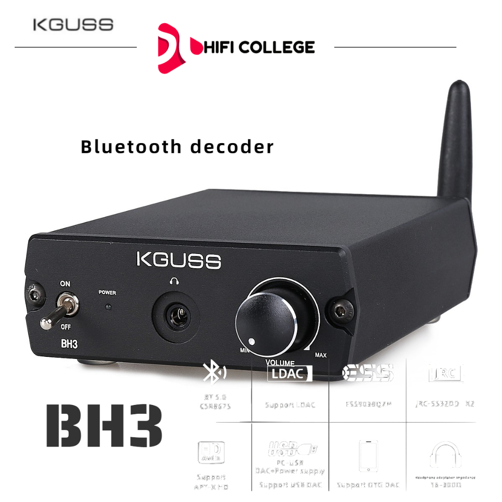 KGUSS BH3 ES9038Q2M Dac Buletooth 5.0 Audio Receiver Converter CSR8675