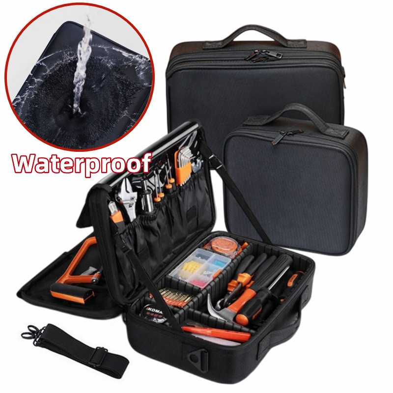 Waterproof Portable Tool Box Tool Bag Handbag Oxford Cloth Wear-Resistant Durable Adjustable Partition Instrument Equipment Storage Electrician Work Bag