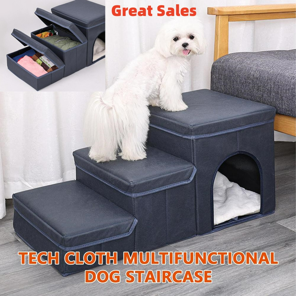 NEW 3 Steps Pet Stairs with Storage Foldable Ramp Up Stairs for Easy