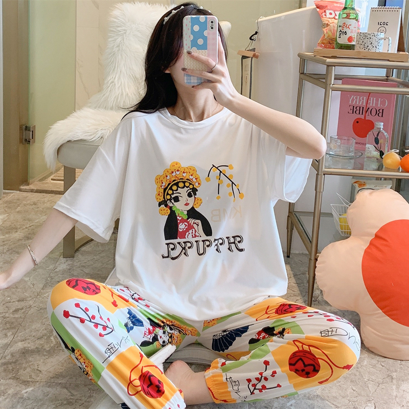 Female Cute Disney Pajamas Short Sleeve Sleepwear Trousers Set