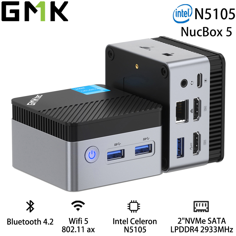 GMKtec KB5 Mini PC Windows 11 Pro Intel 11th Gen N5105 10nm 8GB RAM 128/256GB SSD Mini Desktop Computer Giga, BT4.2,Dual HDMI 4K