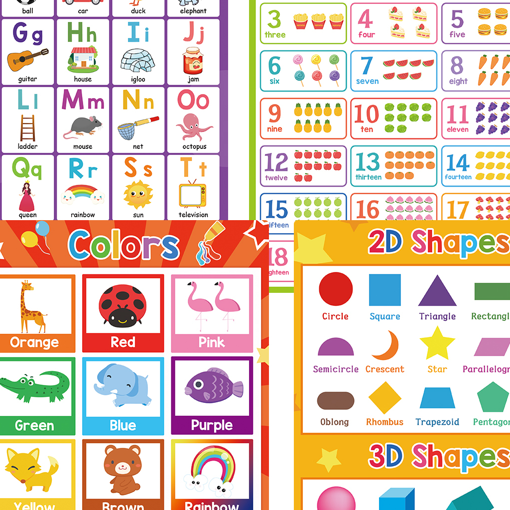 4 Educational Preschool Poster for Toddler Homeschool Kindergarten