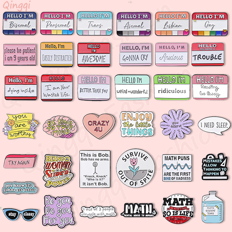 Cute Quotes Banner Enamel Pins Cartoon Colorful Slogan Brooches Badges