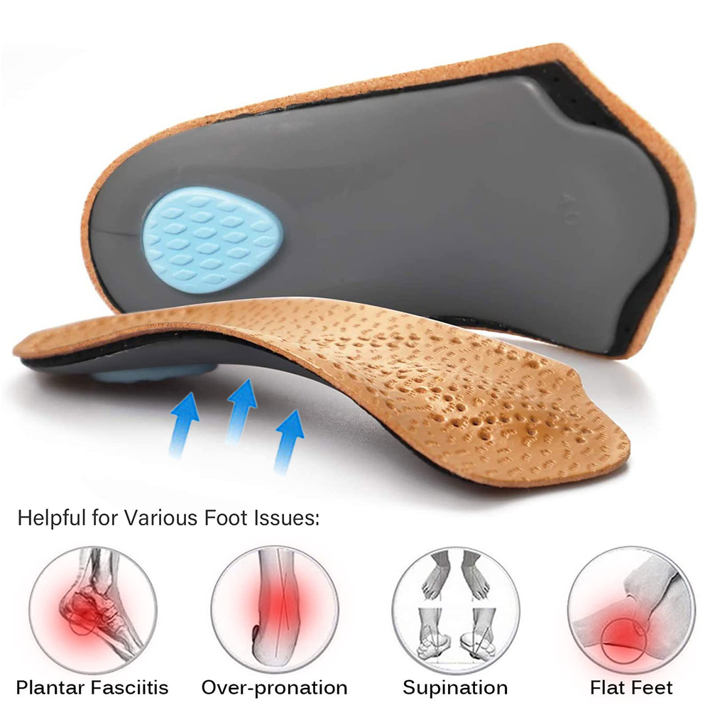 1Pair 3/4 Length Leather Orthotic Heel Arch Support Pads Half
