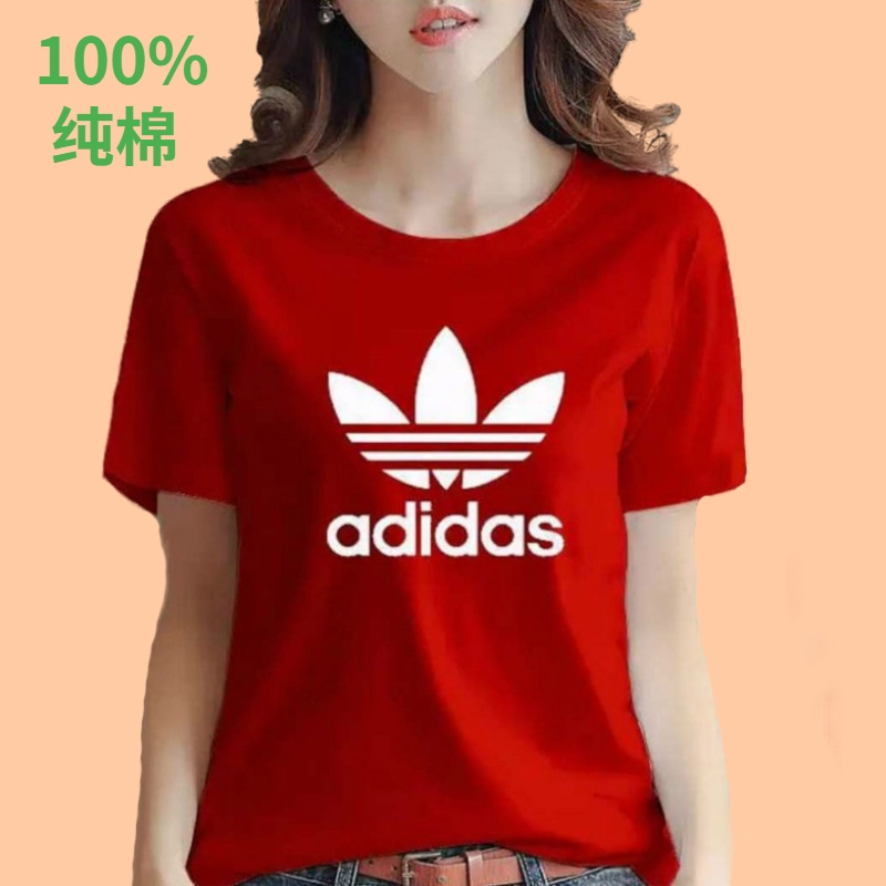 Ready Stock 100% Cotton Ladies Large Size Loose Short Sleeve T-Shirt Trend Versatile Print Crew Neck Top Korean Trendy Women's Clothing