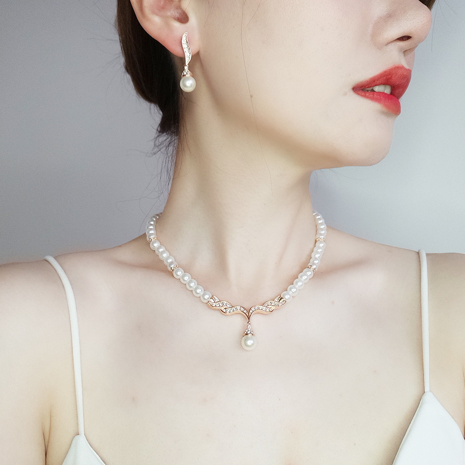 Bridal Pearl Necklace Earring Set Wedding Bridal Pearl Necklace Jewelry Set Shopee Singapore