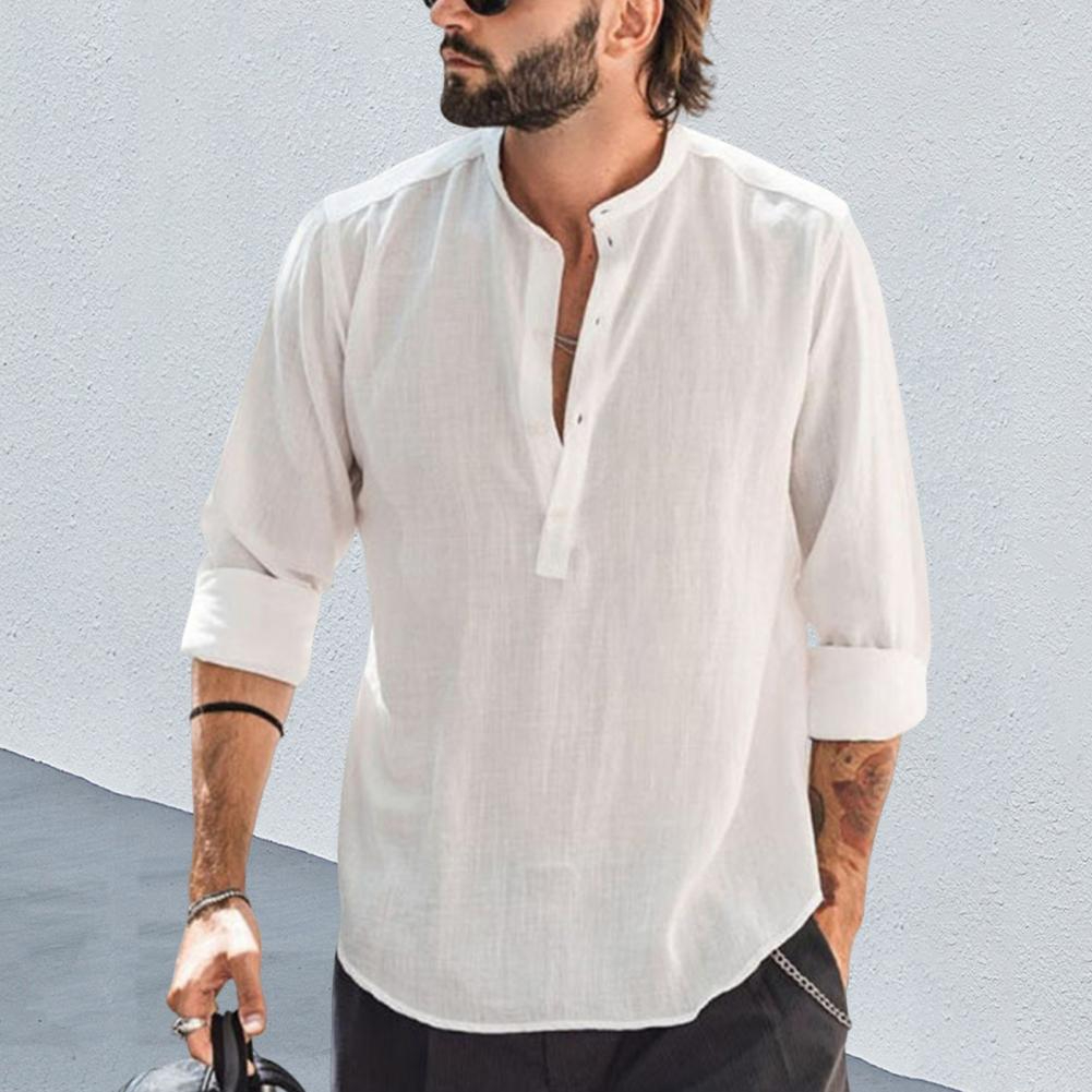 Men's Cotton Linen Fashion Casual Loose Solid Color T-shirts | Shopee ...