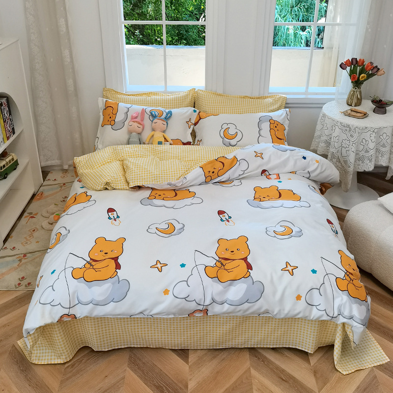 Winnie the Pooh 4 In 1 Bedding Set Quilt Comforter Duvet Cover Flat Bed Sheet Pillowcases Single Queen King Yellow Dots