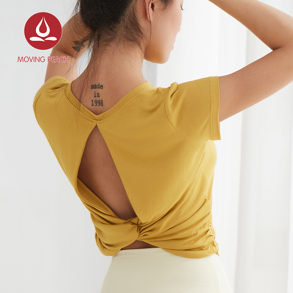 MOVING PEACH Women Breathable  Sports T-shirts Sexy Backless Top ATX
