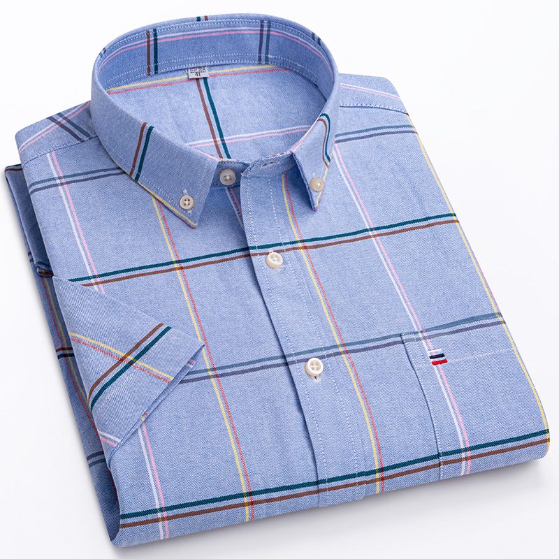 Casual 100% Cotton Short Sleeve Oxford Plaid Plus Size 7xl Men Shirt ...