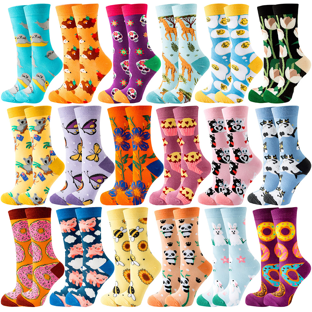 Cute Women's Socks Print Art Funny Cartoon Animal Hedgehog Cat Butterfly Bee Fashion Colorful