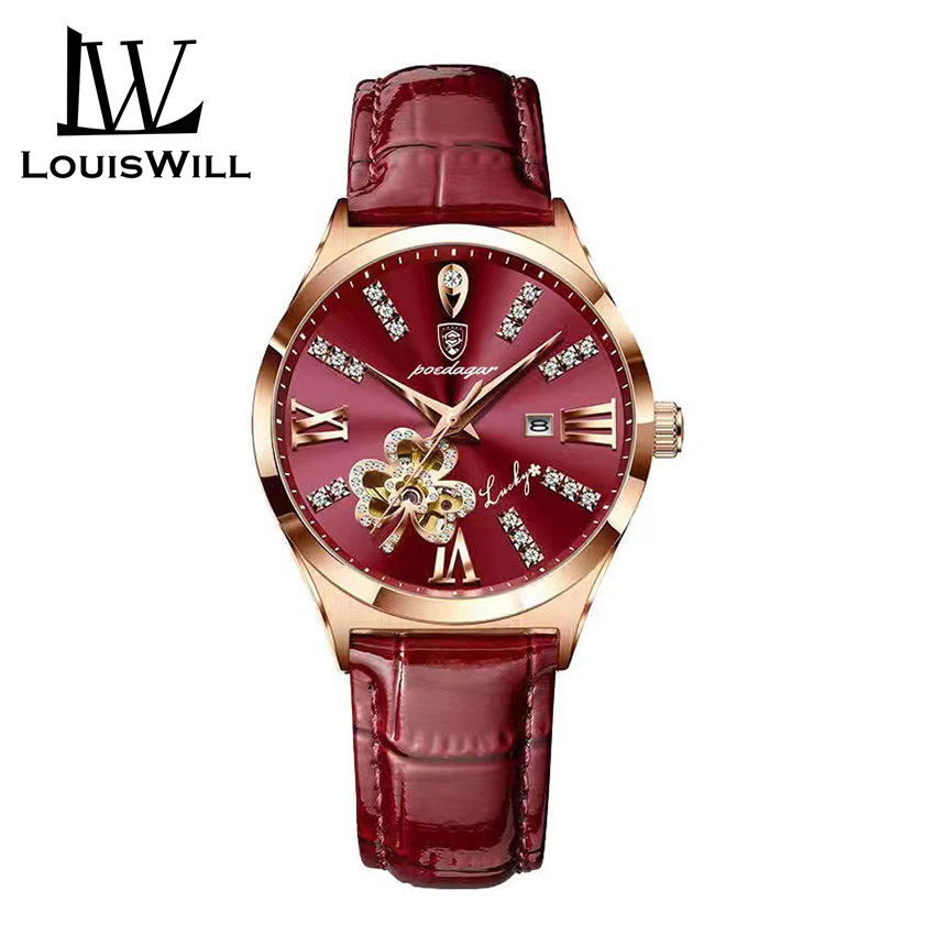 LouisWill Genuine Leather Watch Women's Fashion Watch Clover Dial
