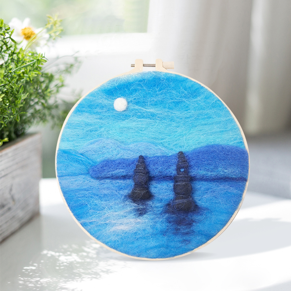 Wool Painting With Embroidery Frame Kit Water Reflection Diy Felt ...