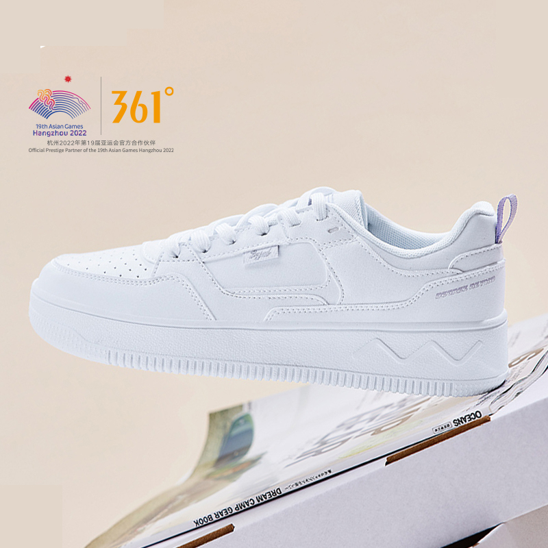 361 Degrees Women White Shoes Board Shoes Air Force One Couple Thick ...